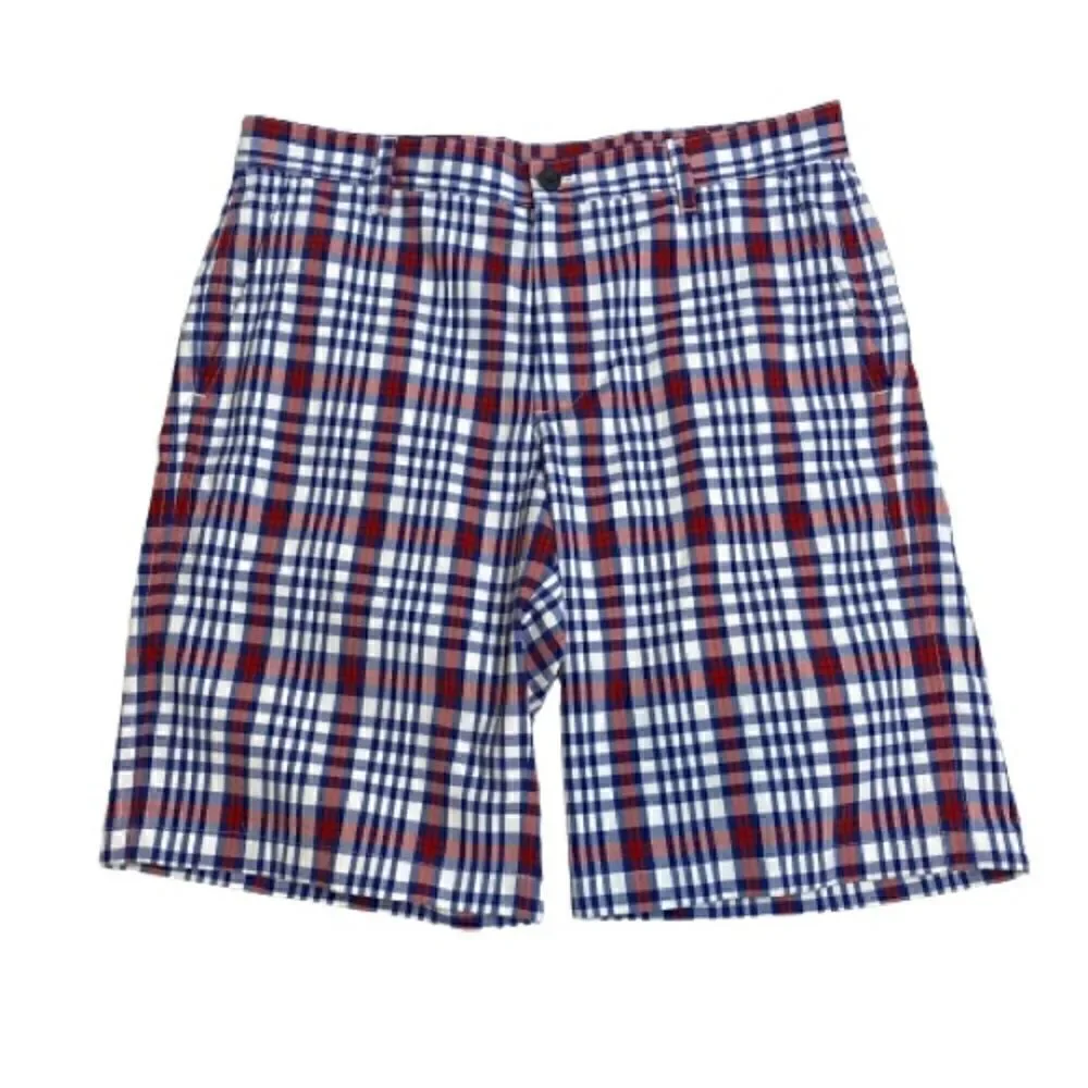 Izod red, white and blue plaid performance golf shorts size 34